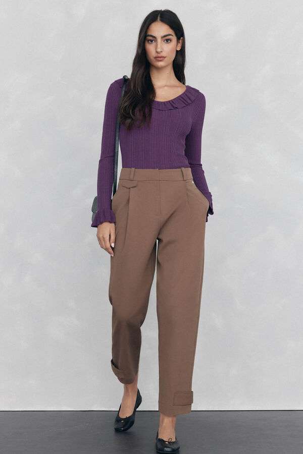 Pedro del Hierro Top de tejido acanalado con volante Morado