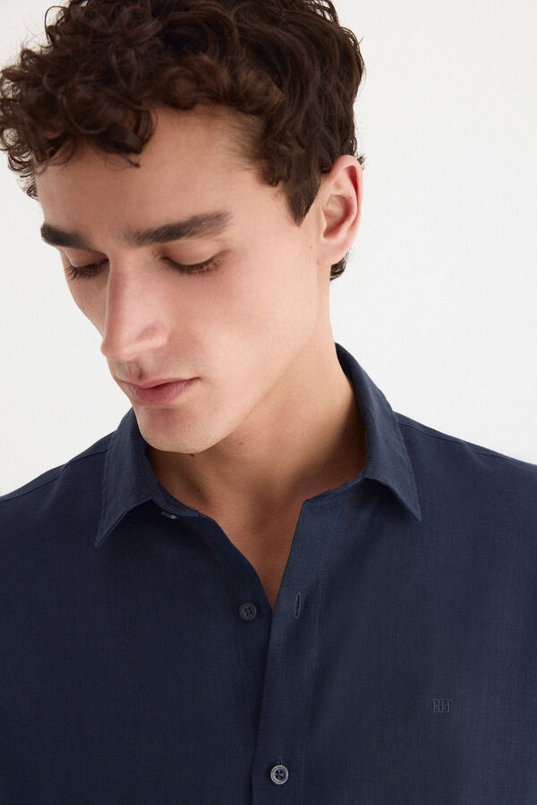 Pedro del Hierro Camisa lino lisa Azul