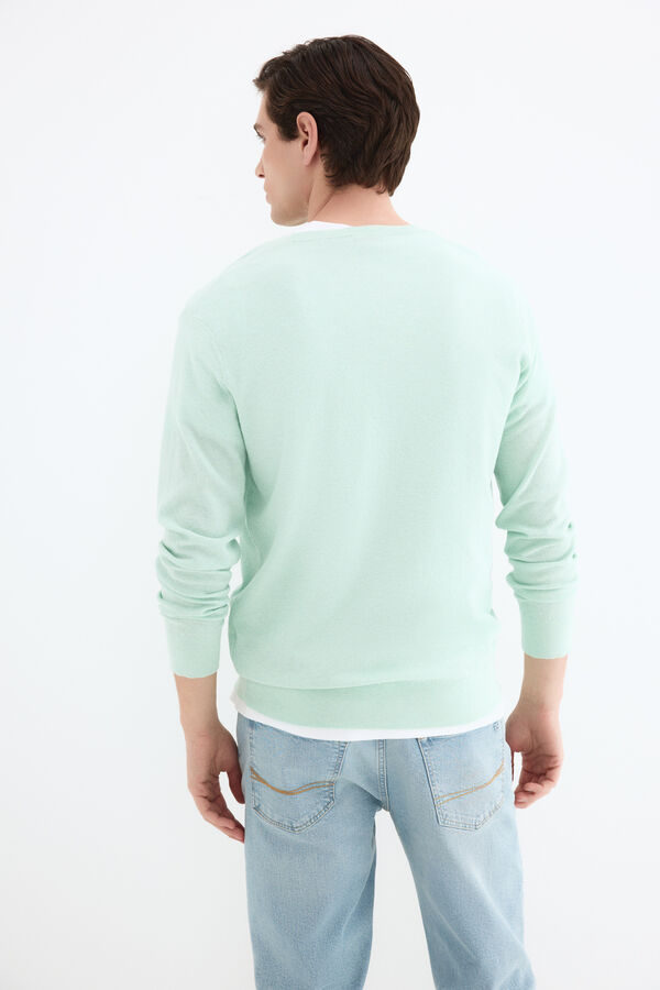 Pedro del Hierro Jersey lino cuello pico fino Verde