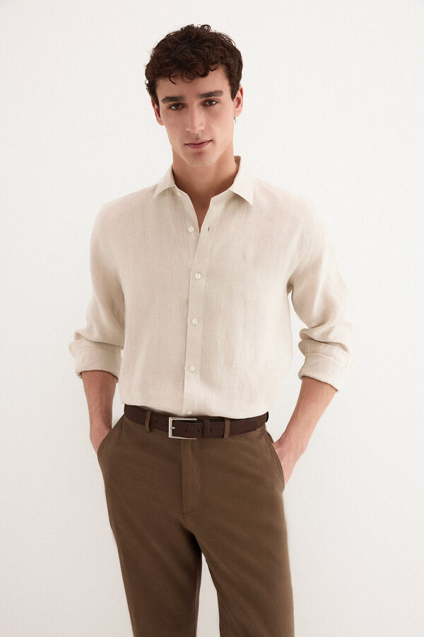 Pedro del Hierro Camisa lino lisa Beige
