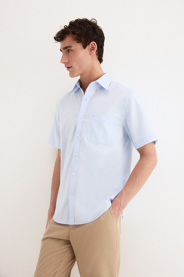 Pedro del Hierro Camisa non iron manga corta lisa Azul
