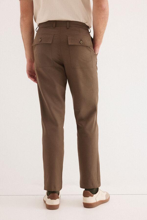 Pedro del Hierro Pantal&oacute;n lino worker regular Marr&oacute;n