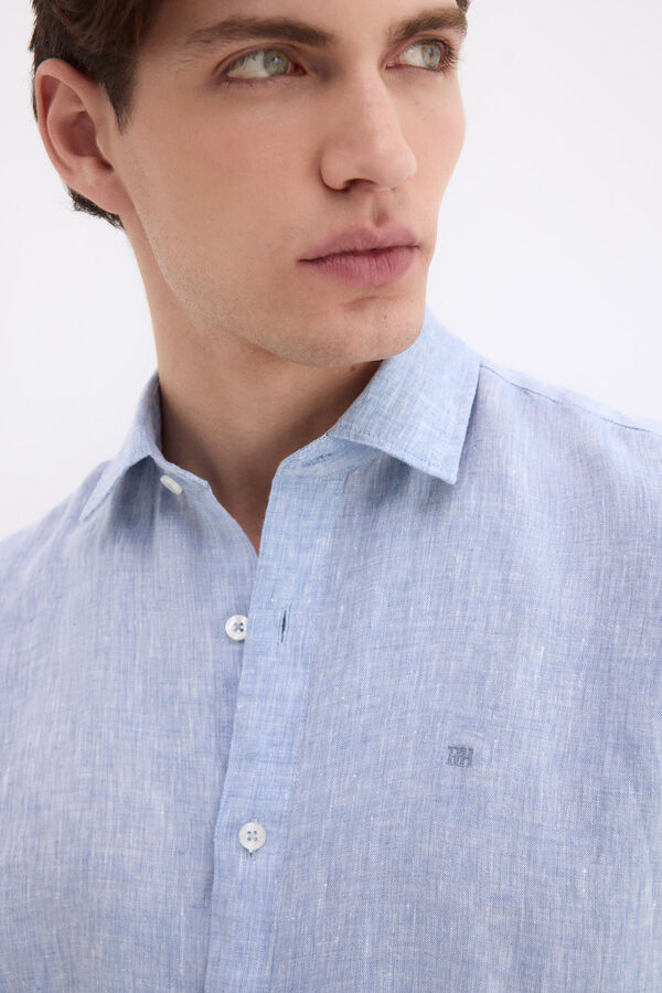 Pedro del Hierro Camisa lino lisa Azul