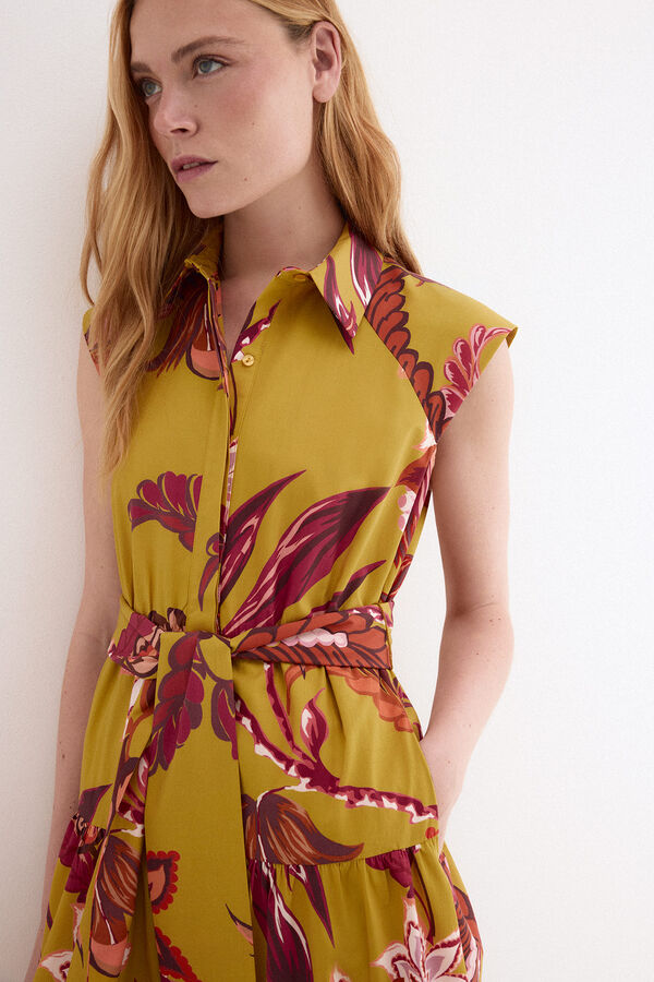 Pedro del Hierro Vestido camisero sin mangas estampado Amarillo