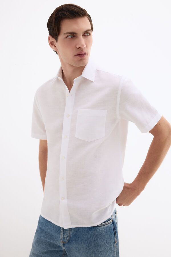 Pedro del Hierro Camisa lisa lino algod&oacute;n Blanco
