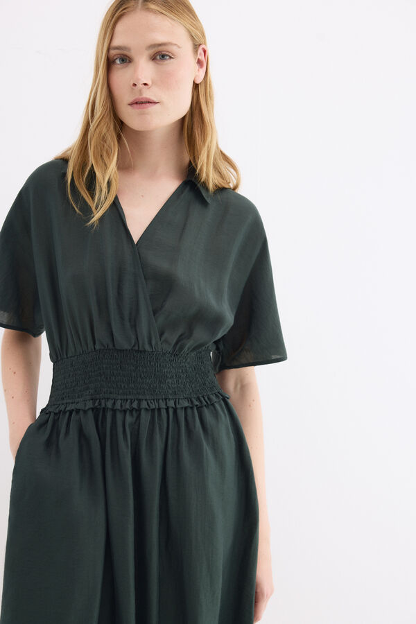 Pedro del Hierro Vestido midi con frunces en la cintura Verde
