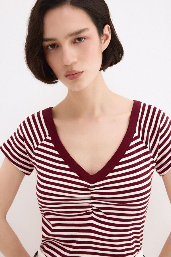 Pedro del Hierro Camiseta rayas cuello barco Rojo