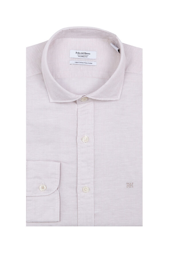 Pedro del Hierro Camisa de vestir rayas lino f&aacute;cil plancha Beige
