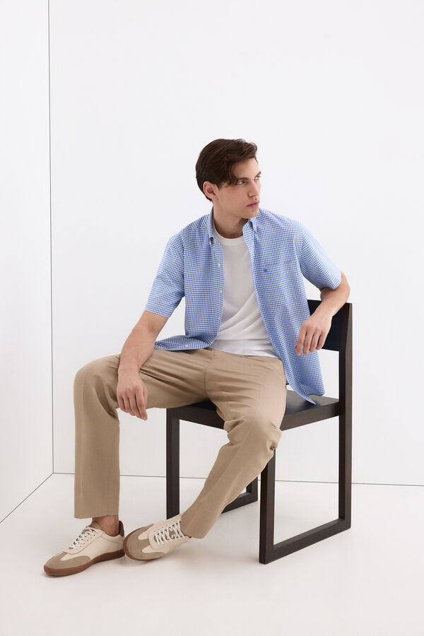 Pedro del Hierro Camisa non iron manga corta cuadros Azul