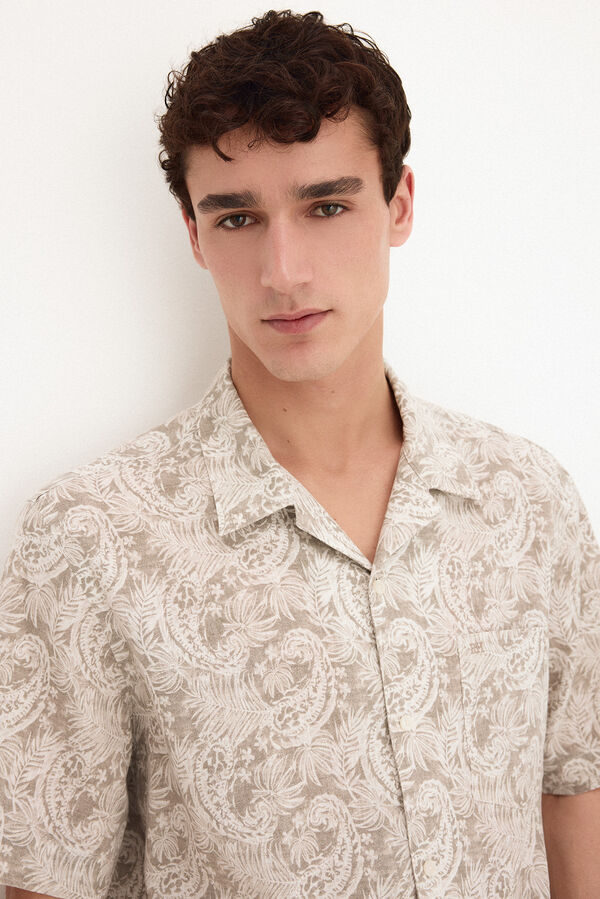 Pedro del Hierro Camisa estampada manga corta Beige