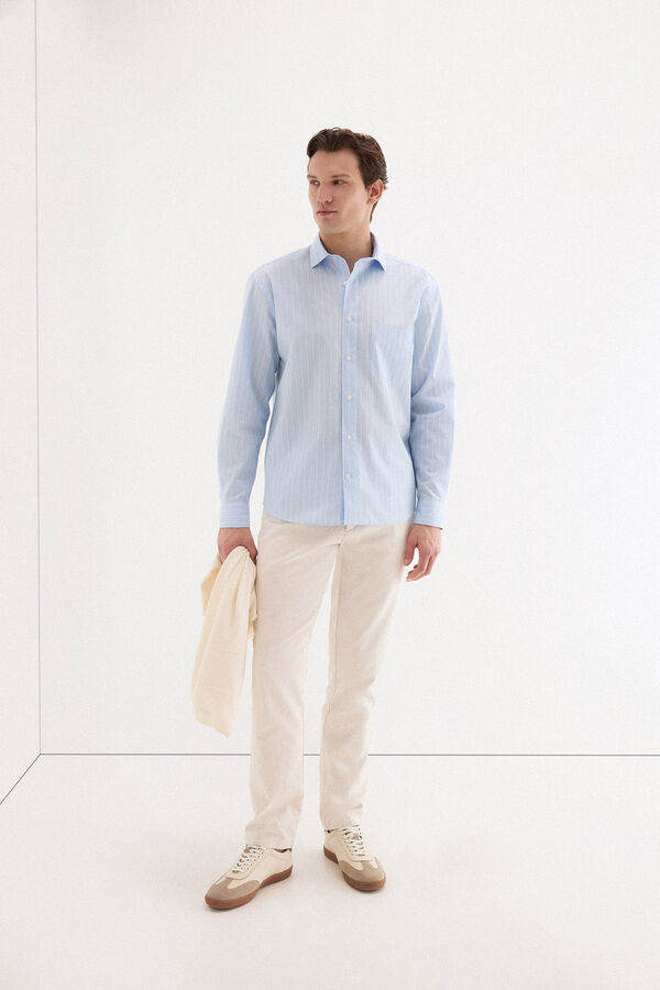 Pedro del Hierro Camisa rayas popel&iacute;n Azul