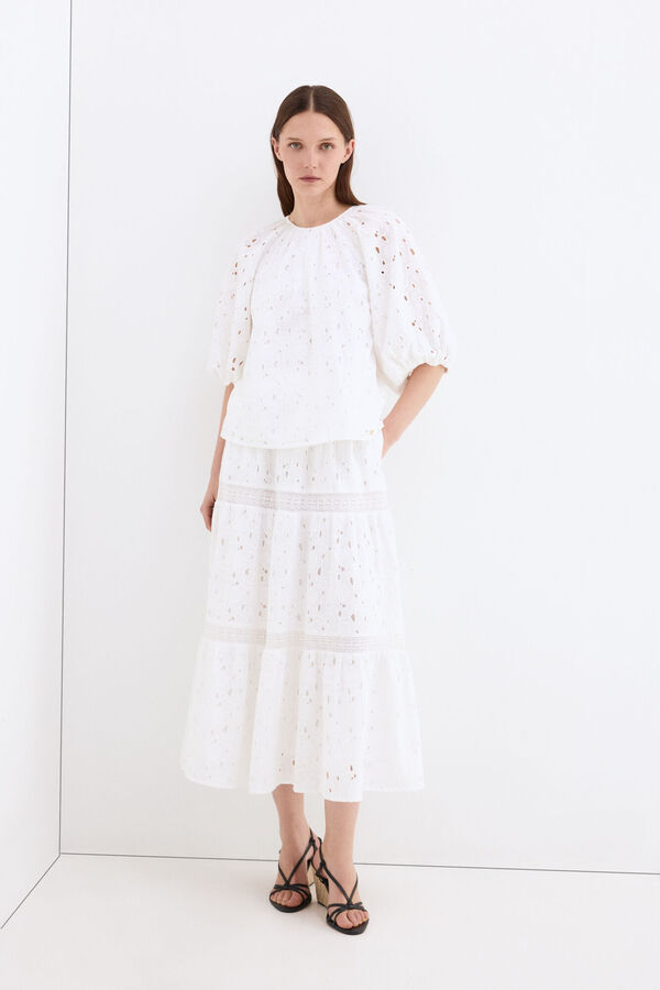 Pedro del Hierro Top manga al codo calado Blanco