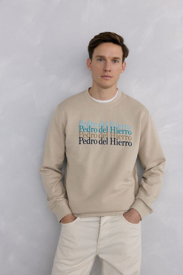 Pedro del Hierro Sudadera logo cuello caja Beige