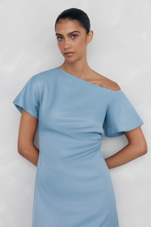 Pedro del Hierro Vestido midi asim&eacute;trico con aplique Azul