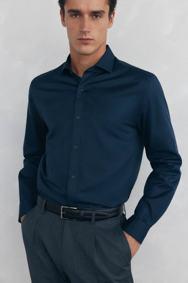 Pedro del Hierro Camisa lisa de twill f&aacute;cil planchado + anti olor slim fit Azul
