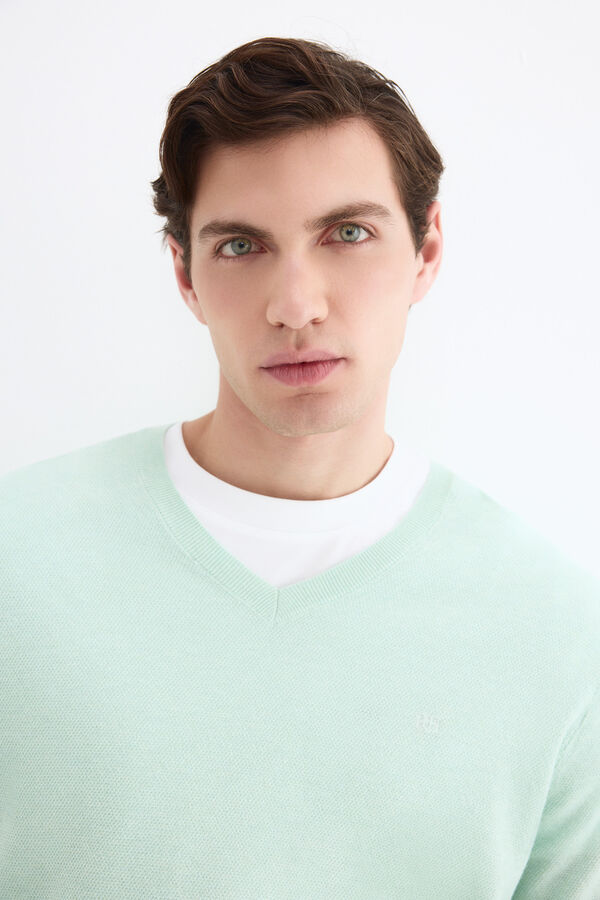 Pedro del Hierro Jersey lino cuello pico fino Verde