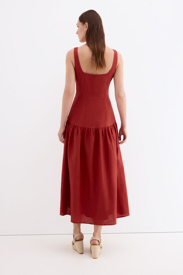 Pedro del Hierro Vestido midi lino Rojo