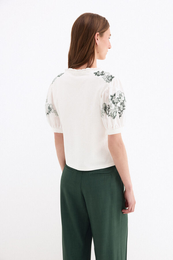 Pedro del Hierro Camiseta combinada con bordados Blanco