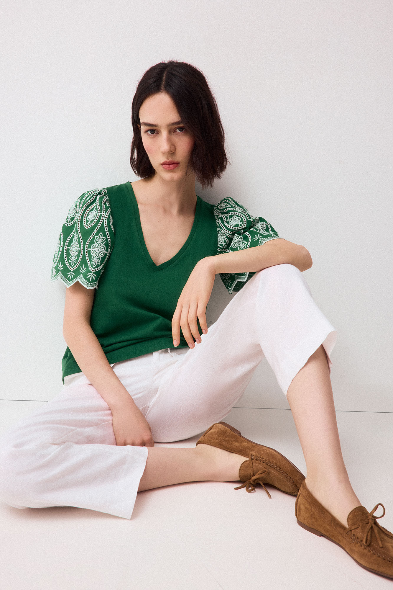 Pedro del Hierro Camiseta manga volante bordado