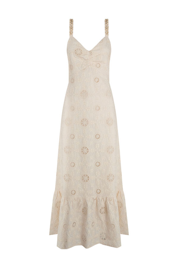 Pedro del Hierro Vestido largo algod&oacute;n con bordados Crudo