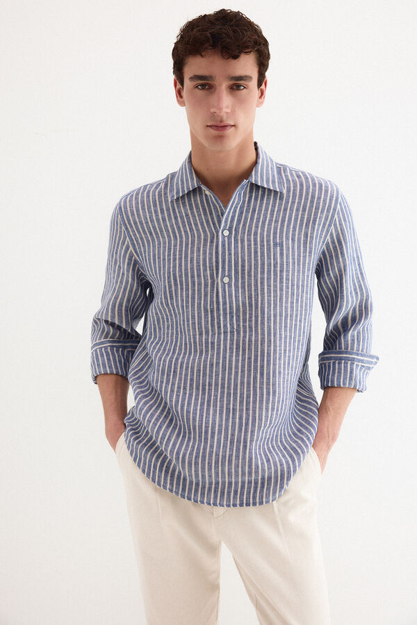 Pedro del Hierro Polera lino rayas Azul