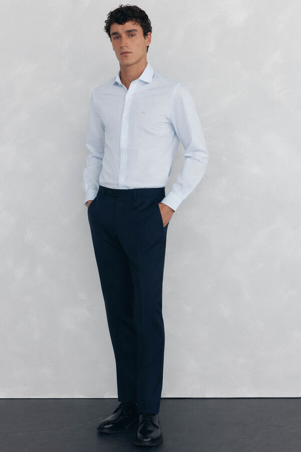 Pedro del Hierro Camisa de rayas f&aacute;cil planchado + anti olor slim fit Azul