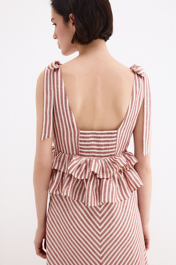 Pedro del Hierro Vestido largo de lino con detalle de lazos Naranja