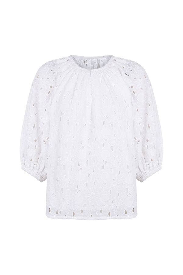 Pedro del Hierro Top manga al codo calado Blanco