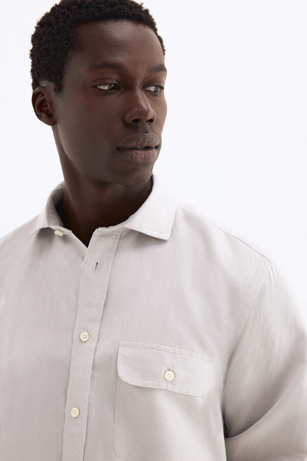 Pedro del Hierro Camisa lino bolsillos Gris
