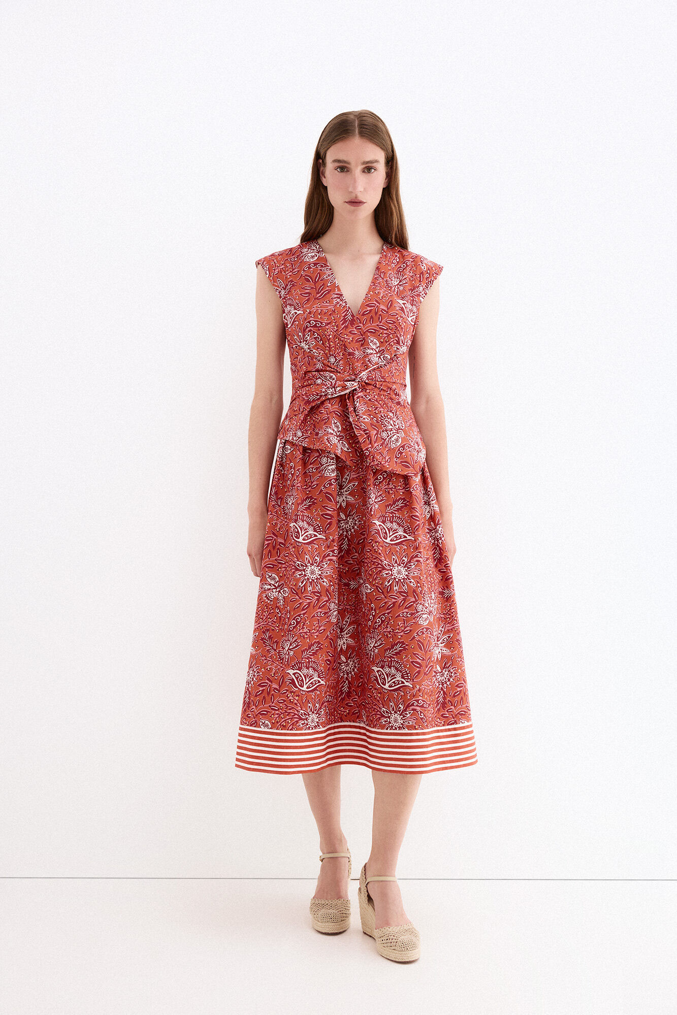 Pedro del Hierro Vestido estampado con lazo en la cintura