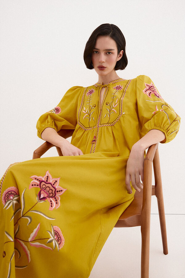 Pedro del Hierro Vestido t&uacute;nica bordados Amarillo