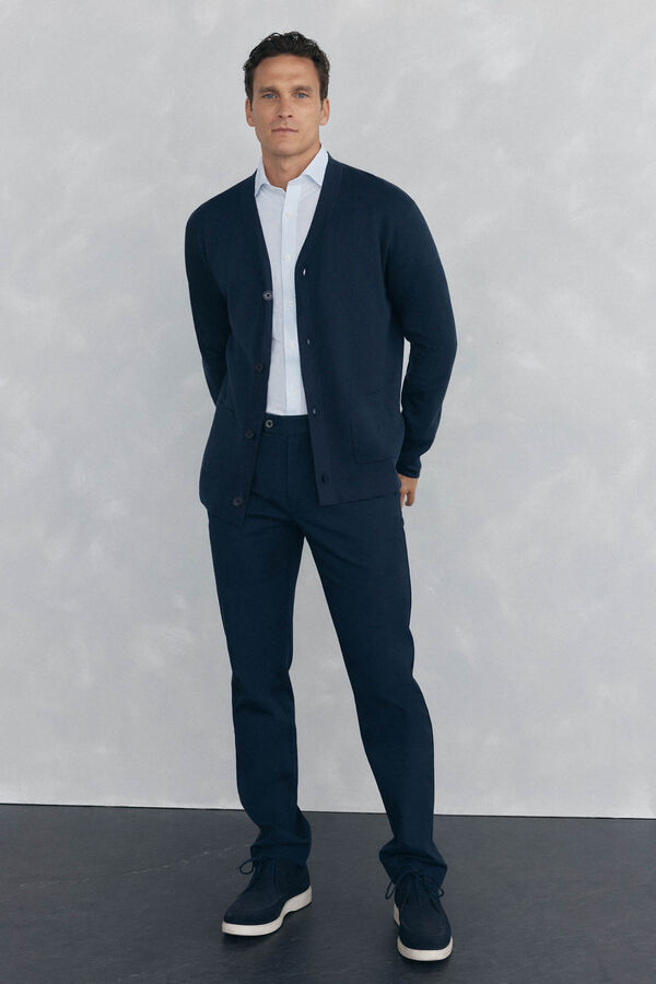 Pedro del Hierro C&aacute;rdigan de punto de algod&oacute;n con cuello en pico y botones Azul