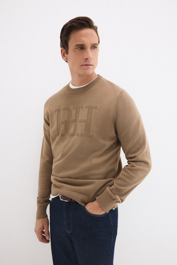 Pedro del Hierro Jersey cuello redondo big logo pecho Beige