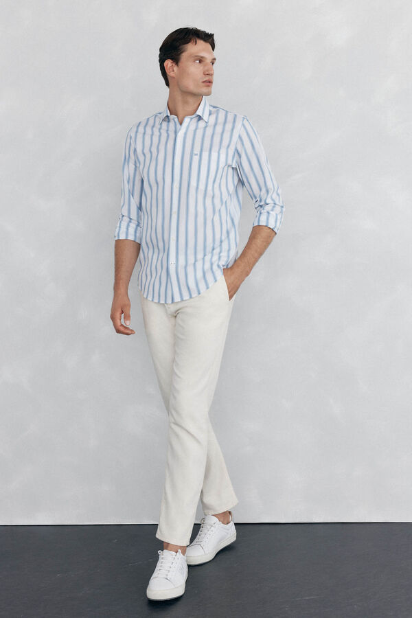 Pedro del Hierro Camisa rayas popel&iacute;n Turquesa