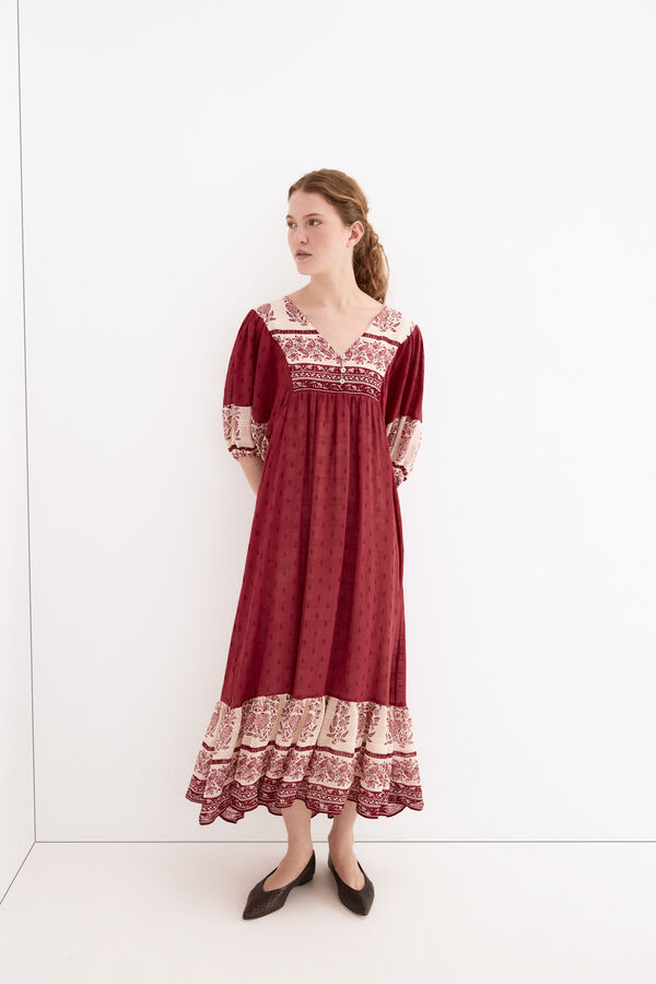 Pedro del Hierro Vestido t&uacute;nica estampado floral Burdeos