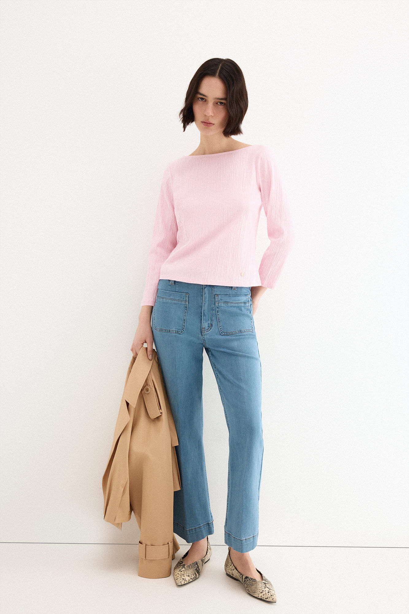 Pedro del Hierro Top arrugadito de cuello barco