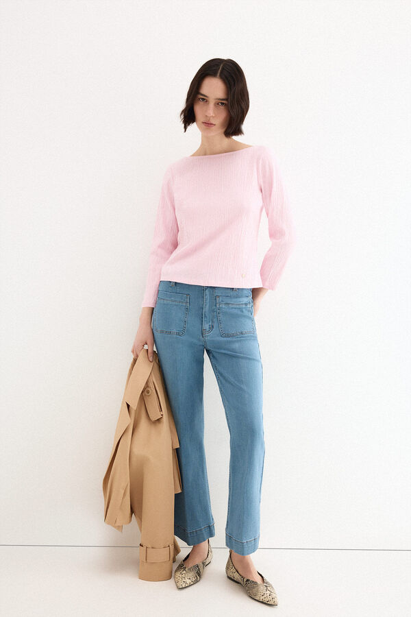 Pedro del Hierro Top arrugadito de cuello barco Rosa