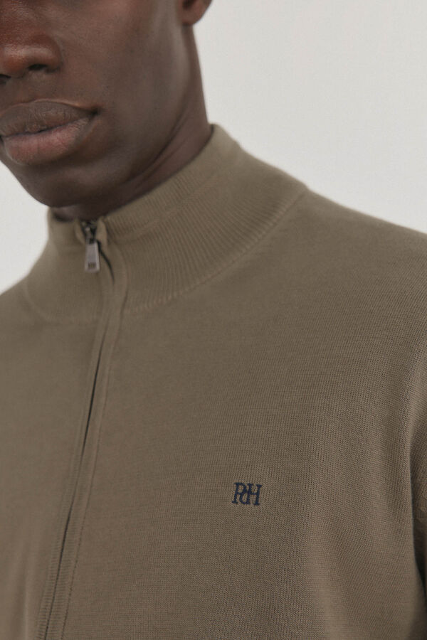 Pedro del Hierro C&aacute;rdigan fino algod&oacute;n premium cremallera Verde