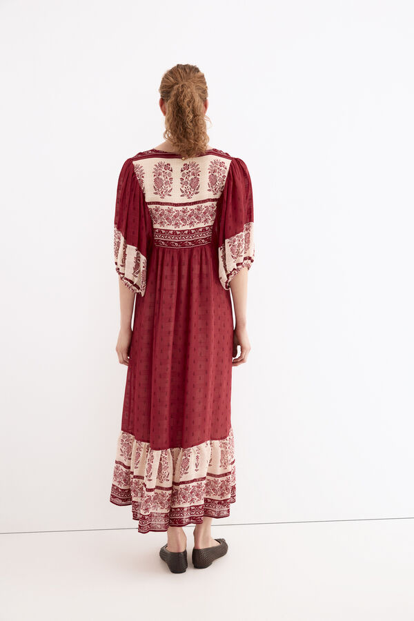 Pedro del Hierro Vestido t&uacute;nica estampado floral Burdeos