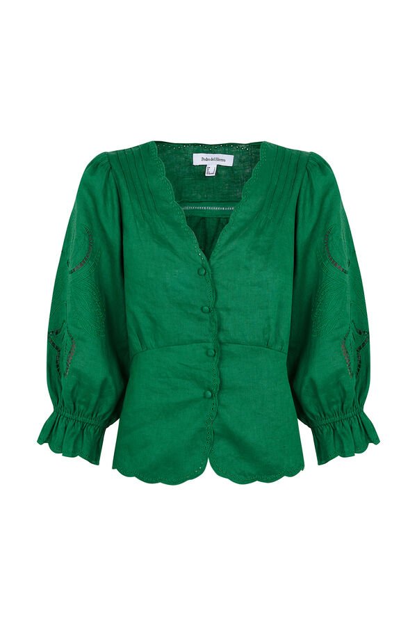 Pedro del Hierro Blusa lino bordados Verde