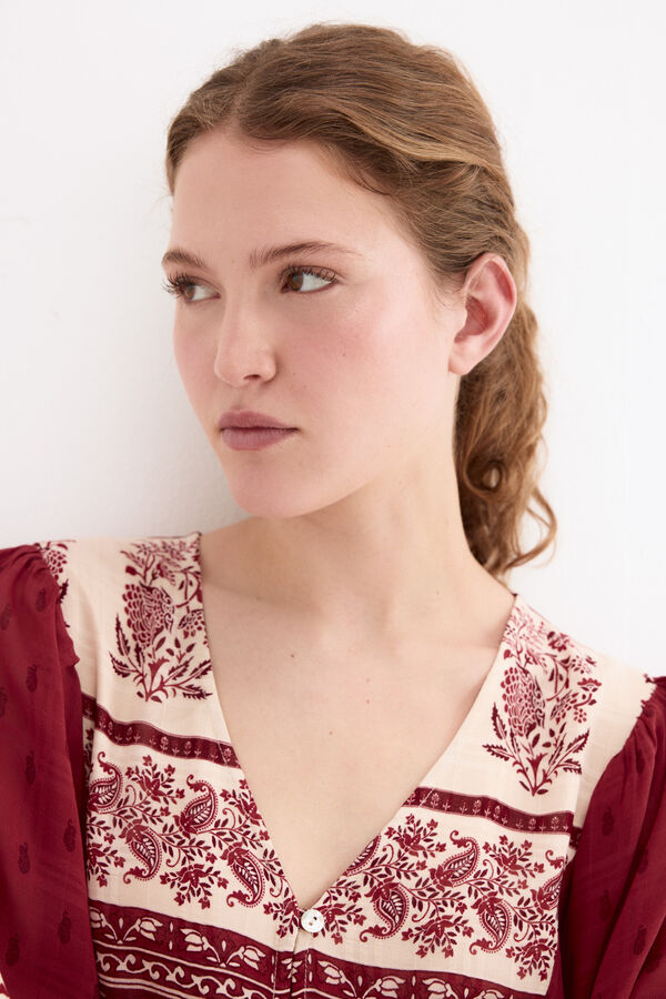 Pedro del Hierro Blusa estampados combinados Burdeos