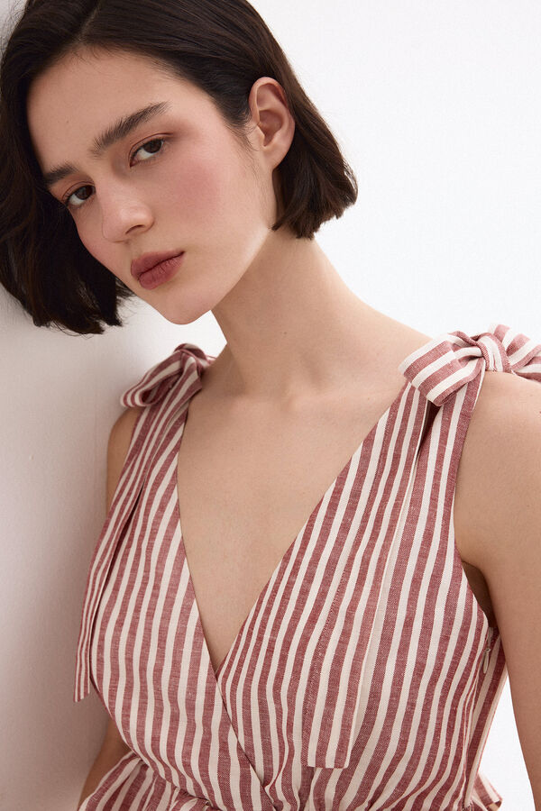 Pedro del Hierro Vestido largo de lino con detalle de lazos Rosa