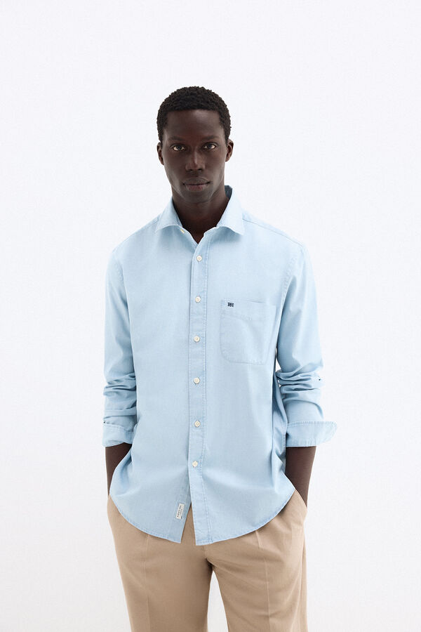 Pedro del Hierro Camisa denim tejido italiano Azul