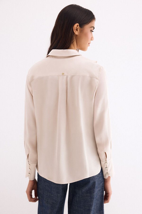 Pedro del Hierro Camisa satinada con volante Beige