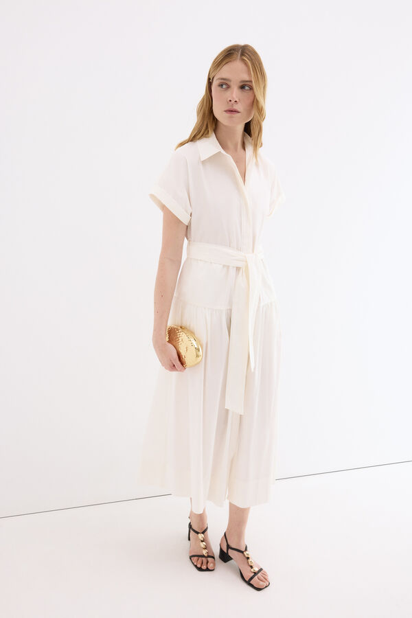 Pedro del Hierro Vestido camisero de popel&iacute;n Crudo