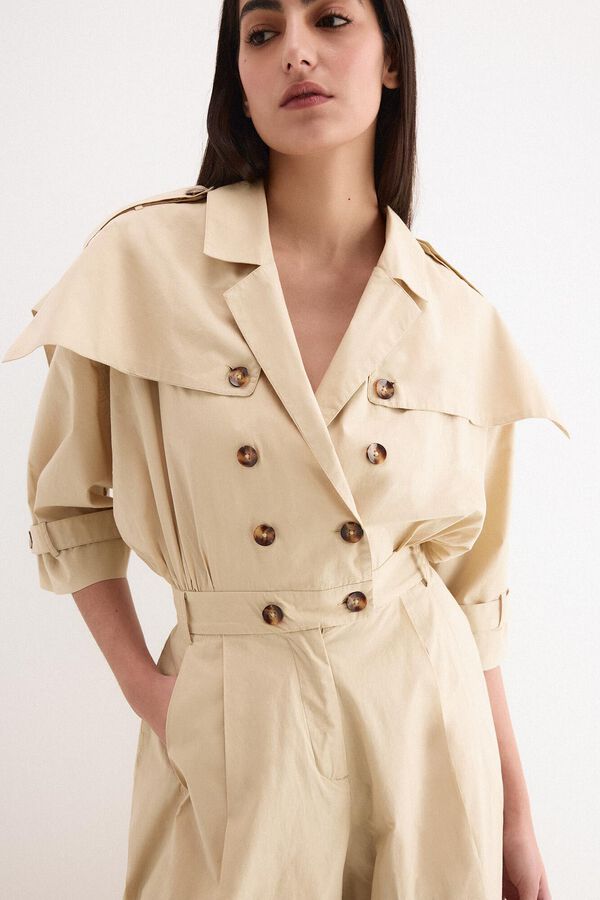 Pedro del Hierro Jumpsuit de pata ancha con detalle tipo gabardina en escote Beige