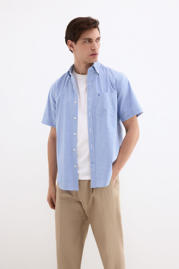 Pedro del Hierro Camisa non iron manga corta cuadros Azul