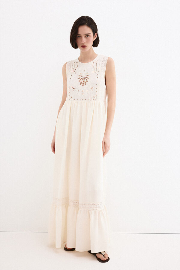 Pedro del Hierro Vestido rom&aacute;ntico bordados Blanco