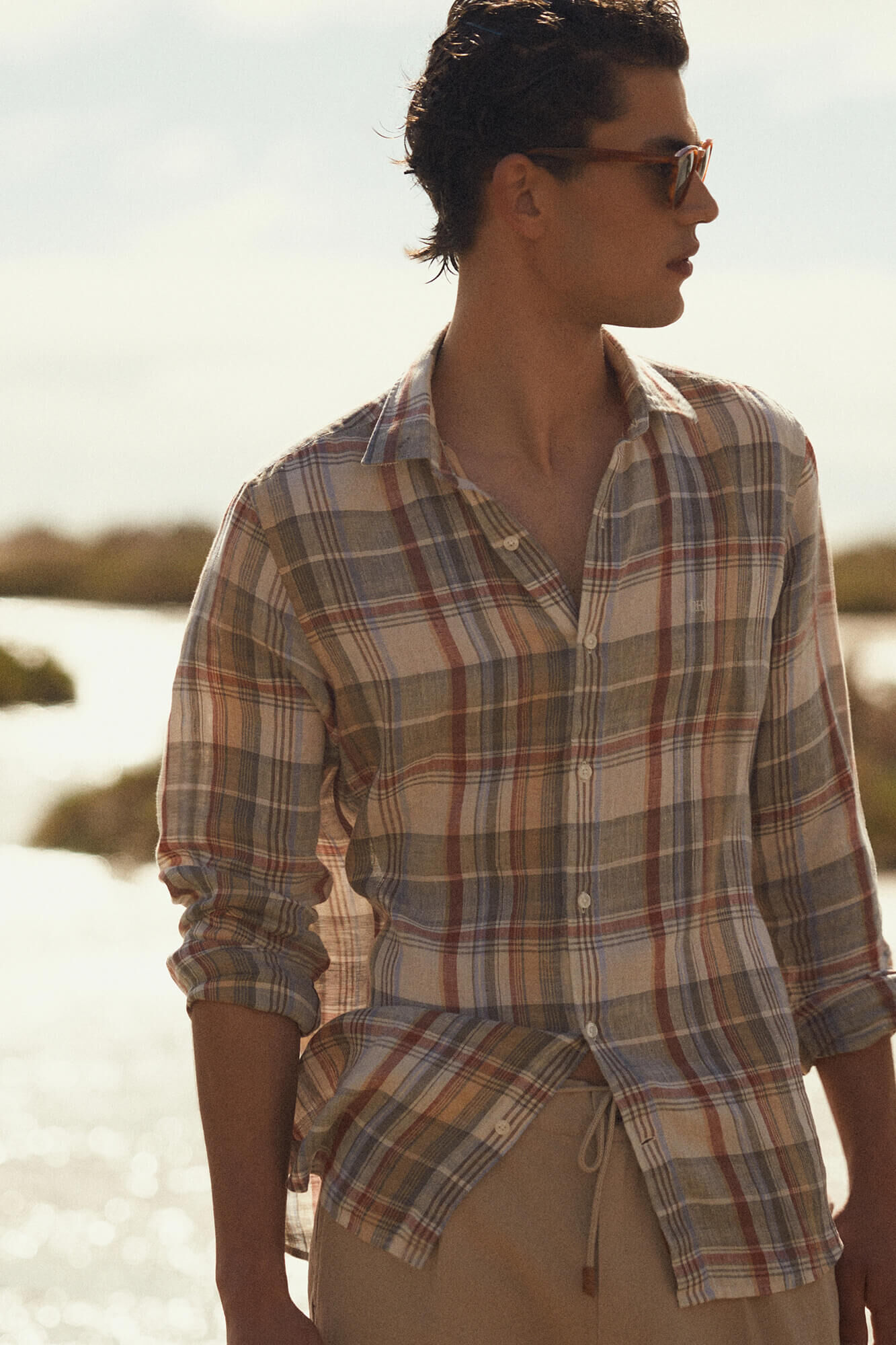 Pedro del Hierro Camisa lino cuadros