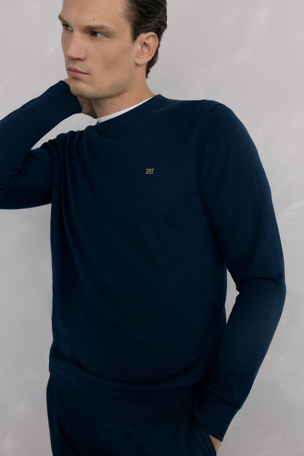 Pedro del Hierro Jersey punto algod&oacute;n premium cuello caja Azul